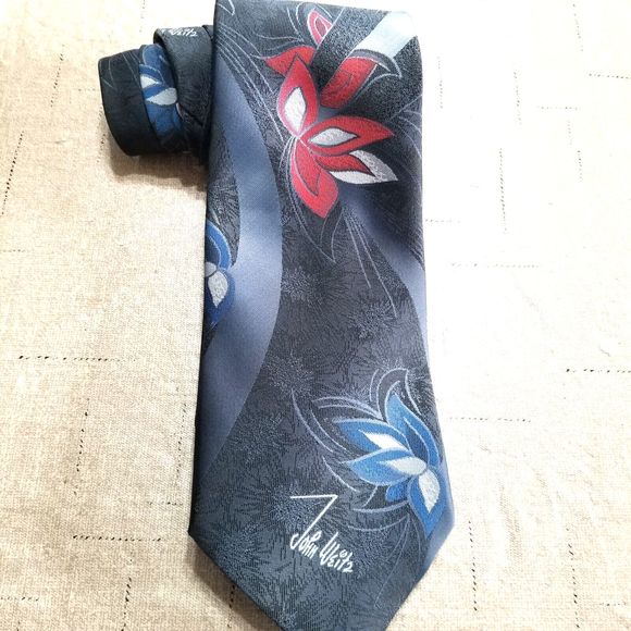 John Weitz Other - Men Neck Tie John Weitz Black Floral Logo Made in USA 3.75" Wide by 54" Long